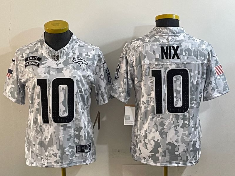 Women Denver Broncos #10 Nix Nike Arctic Camo 2024 Salute to Service Limited NFL Jersey->women nfl jersey->Women Jersey